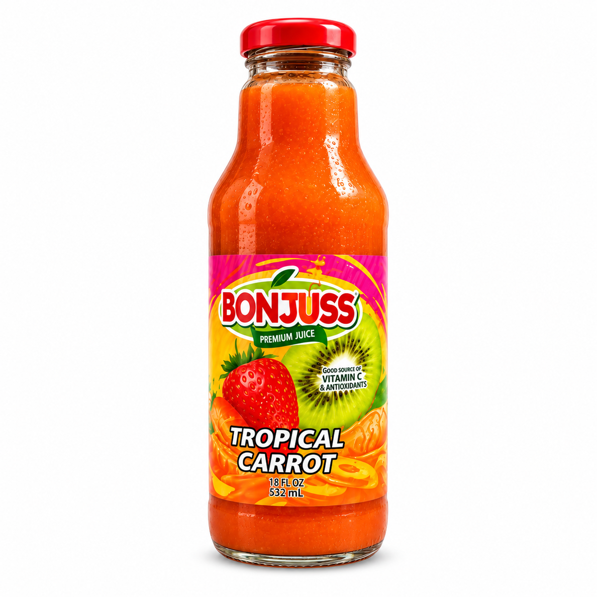 Bonjuss - Tropical Carrot Juice, 18 oz, 12 ct/Case (CBONJ022) white background 5897b5dcf2916484