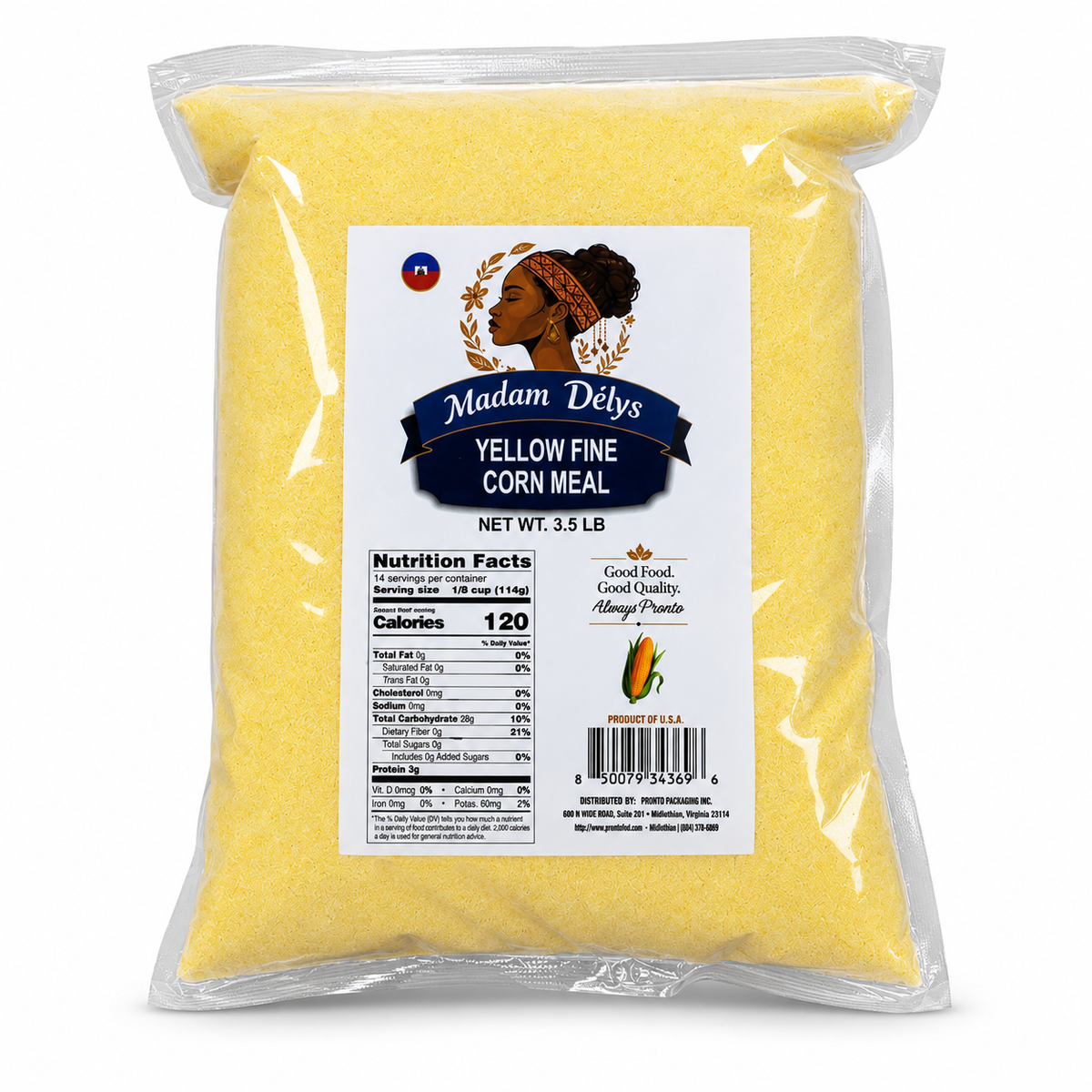 Madam Delys - Yellow Fine Cornmeal, 3.5 lb, 12 ct/Case (CMDEL051) white background 29ba7af41df4e84c